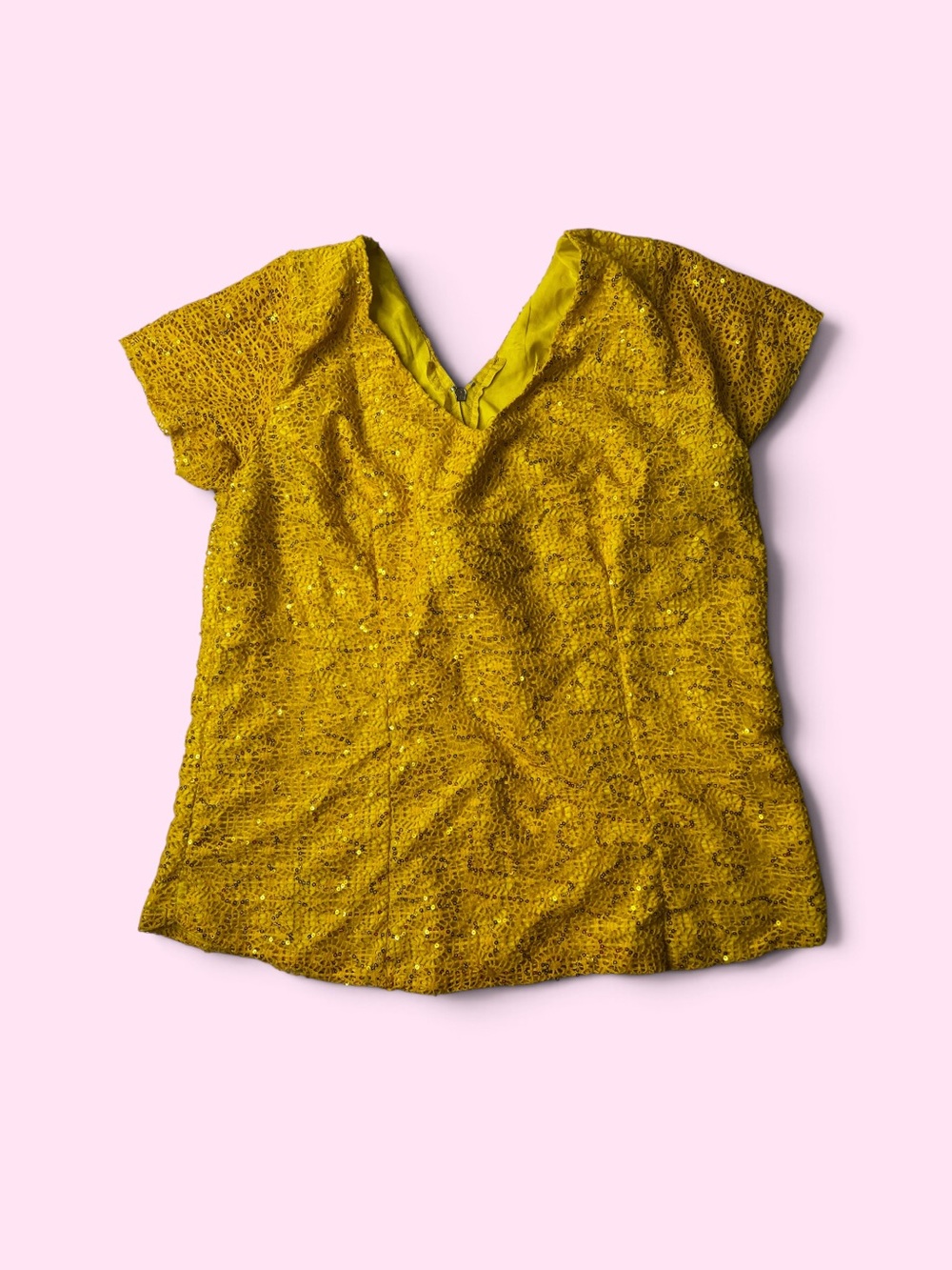 Yellow V-Neck Lace Women's Top